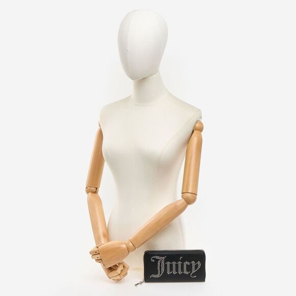 Juicy Couture Black Faux Leather Kimberly Rhinestone Logo Z/A Wallet Clutch Bag - Picture 11 of 11